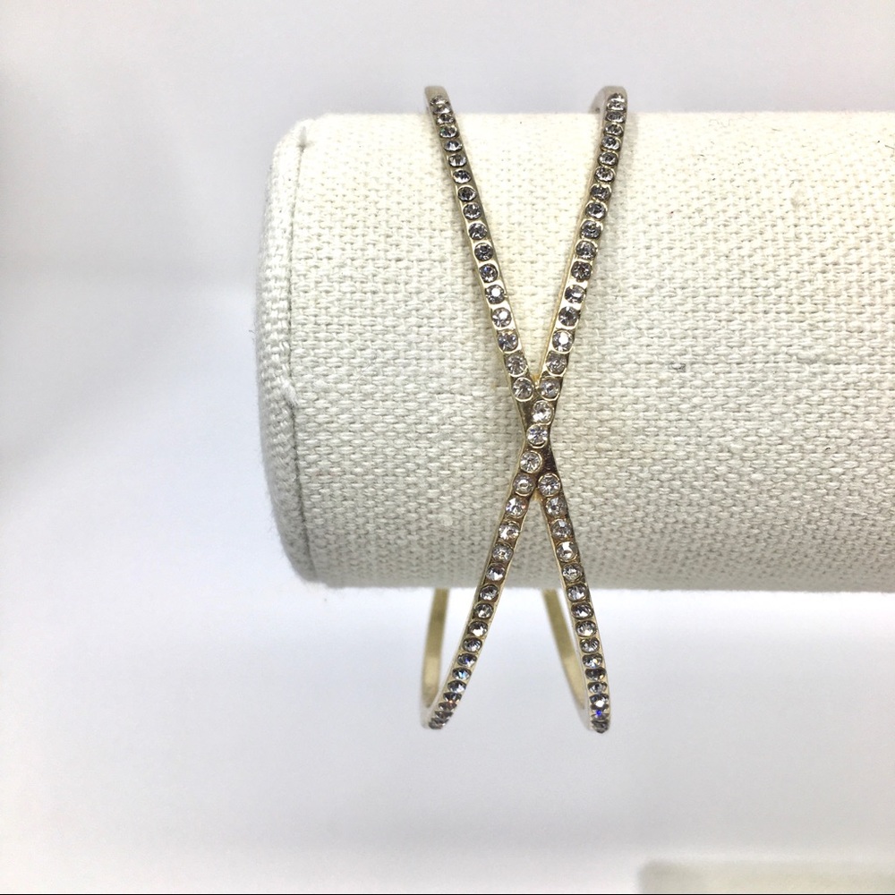 Rhinestone crisscross gold tone bracelet